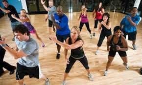 Diverse group fitness class